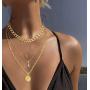 RnBLM JEWELRY 3 Pcs 14K Gold Plated Layered Necklaces for Women Dainty Multilayered Link Chain Cross Y Pendant Choker Necklaces Set