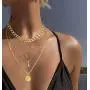 RnBLM JEWELRY 3 Pcs 14K Gold Plated Layered Necklaces for Women Dainty Multilayered Link Chain Cross Y Pendant Choker Necklaces Set