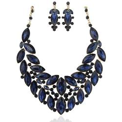 SP Sophia Collection Drop Collar Austrian Crystal Marquise Rhinestone Cluster Necklace and Stud Post Dangling Earring Set