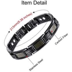 MOWOM Black Magnetic Stainless Steel Bracelet Bangle Cuff for Men Women Boys Girls Adjustable Magnets Carbon Fiber Jewelry Gift, Bundle with Free Link Removal Kit