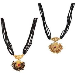 Efulgenz Indian Bollywood Traditional Gold Plated Ruby Emerald/Color CZ Stone Mangalsutra Pendant Necklace Jewelry with Chain for Women