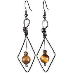 Nupuyai Crystal Stone Beads Dangle Earrings for Women, Handmade Wire Wrapped Rhombus Geometric Healing Jewelry for Reiki