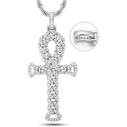 Sterling Silver Cross Pendant Necklace for Men Women, 18K Gold Silver Plated Chain Iced Out Cubic Zirconia Cross Pendants Hip Hop Jewelry