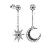 Asymmetrical Moon and Sun Earrings Black and White CZ Diamond Iced Drop Earrings Sterling Silver Long Earrings Women Girls Boho Statement Earrings Wedding Jewelry Bridesmaid Gift FE0125W