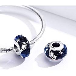 GDDX Sterling Silver Flowers Snowflake Rose Flower Star Starry Sky Pendant fit Bracelet Charm Glass Beads fits for European Bracelets and Necklace
