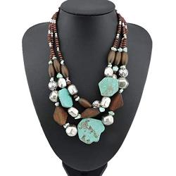 Bocar Personalized Layered Strands Turquoise Statement Chunky Necklace for Women Gifts