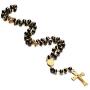 Mealguet Jewelry Fashion Stainless Steel Rubber Black Gold Plated Two-Tone Beaded Jesus Christ Crucifix Cross Rosary Necklace