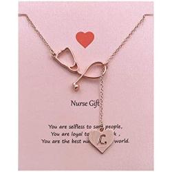 Your Always Charm Rose Gold Stethoscope Alphabet Lariat Y Necklace for Nurse Graduation Gift