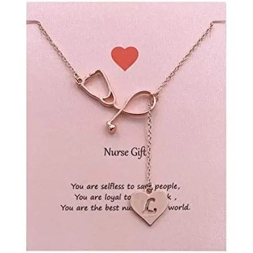Your Always Charm Rose Gold Stethoscope Alphabet Lariat Y Necklace for Nurse Graduation Gift Your Always Charm Rose Gold Stethoscope Alphabet Lariat Y Necklace for Nurse Graduation Gift
