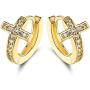 Barzel 18k Gold Plated Layered Crystal Cross Earrings Huggies for Women.