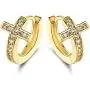 Barzel 18k Gold Plated Layered Crystal Cross Earrings Huggies for Women. Barzel 18k Gold Plated Layered Crystal Cross Earrings Huggies for Women.