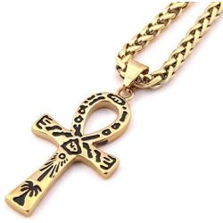 Warvik Egypt Ankh Cross Eye CZ Stone Pendant Necklace Gold/SilverColor, Stainless Steel Jewelry Men Women Wheat Chain 20/28 Inch