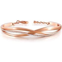 QLEESI Cuff Bangle Bracelets for Women Birthday, Adjustable Rose Gold Bangle Personalized Inspirational Jewelry for Teen Girls Sister, Gift for Valentines Day