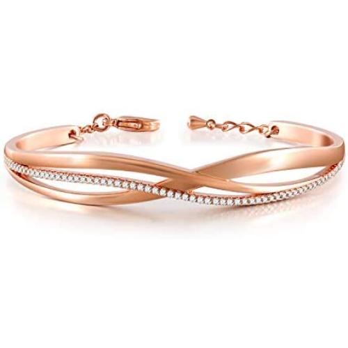 QLEESI Cuff Bangle Bracelets for Women Birthday, Adjustable Rose Gold Bangle Personalized Inspirational Jewelry for Teen Girls Sister, Gift for Valentines Day