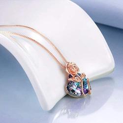 AOBOCO Sterling Silver Heart Rose Flower Necklace Embellished with Crystals from Austria, Fine Anniversary Birthday Rose Flower Jewelry Gifts for Women