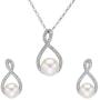 EVER FAITH 925 Sterling Silver CZ AAA Freshwater Cultured Pearl 8 Infinity Necklace Earrings Set