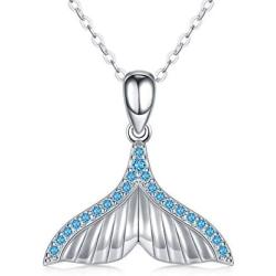 Sterling Silver Mermaid Tail Necklace with 5A Cubic Zirconia Fish Ocean Jewelry Good Luck Necklace for Women
