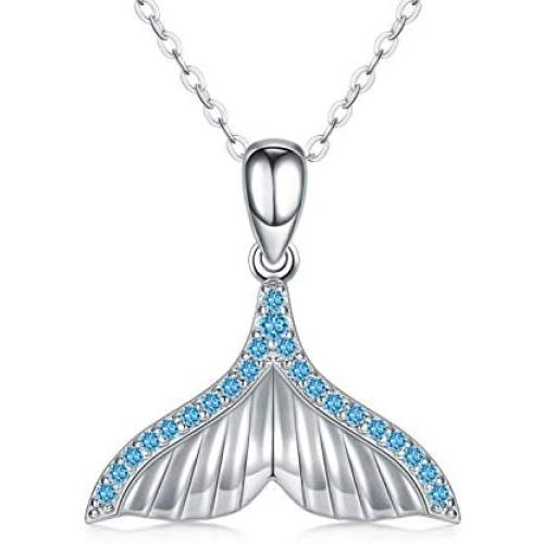 Sterling Silver Mermaid Tail Necklace with 5A Cubic Zirconia Fish Ocean Jewelry Good Luck Necklace for Women