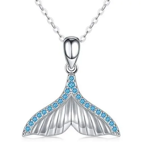Sterling Silver Mermaid Tail Necklace with 5A Cubic Zirconia Fish Ocean Jewelry Good Luck Necklace for Women Sterling Silver Mermaid Tail Necklace with 5A Cubic Zirconia Fish Ocean Jewelry Good Luck Necklace for Women