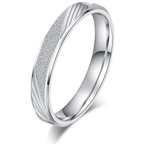 Unisex Comfort Fit Sterling Silver 3.5mm Sandblasted Finish Ring Patterned Wedding Band