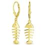 Nautical Ocean Leverback Drop Dangle Fishbone Fish Earrings For Women For Teen 14K Gold Plated 925 Sterling Silver