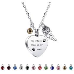 VIBOOS Heart Angel Wing Pendant Urn Necklace Birthstones for Men Women Boys Girls Dog Cat Pet Stainless Steel Ashes Necklace Memorial Keepsake Cremation Funnel Kit Jewelry