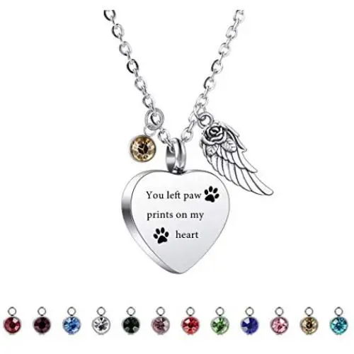 VIBOOS Heart Angel Wing Pendant Urn Necklace Birthstones for Men Women Boys Girls Dog Cat Pet Stainless Steel Ashes Necklace Memorial Keepsake Cremation Funnel Kit Jewelry VIBOOS Heart Angel Wing Pendant Urn Necklace Birthstones for Men Women Boys Girls Dog Cat Pet Stainless Steel Ashes Necklace Memorial Keepsake Cremation Funnel Kit Jewelry