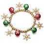 OFGOT7 Bling Christmas White Snowflake Charm Beaded Bracelet Stretch Strand Elastic Glass Dangle Beads Bell Rings for Women Girls