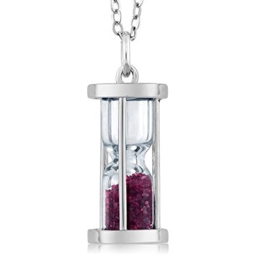 Gem Stone King 925 Sterling Silver Ruby Dust Hourglass Pendant Necklace For Women (0.75 Cttw with 18 Inch Silver Chain)