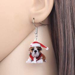 DOWAY Acrylic Christmas Hat Suits French Bulldog Earrings Pet Dog Dangle Drop Jewelry for Women Girls Charm Gift