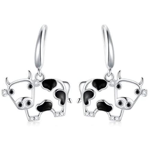 WINNICACA Mom Gifts Cow Earrings for Women 925 Sterling Sivler Dangle and Stud Earrings Jewelry Gift for Birthday Mothers Day