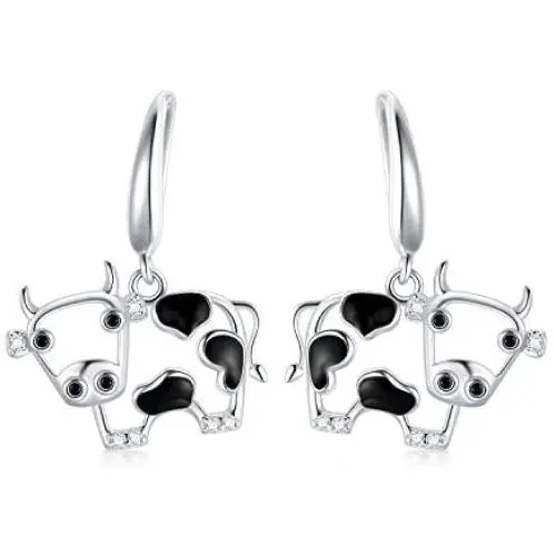 WINNICACA Mom Gifts Cow Earrings for Women 925 Sterling Sivler Dangle and Stud Earrings Jewelry Gift for Birthday Mothers Day