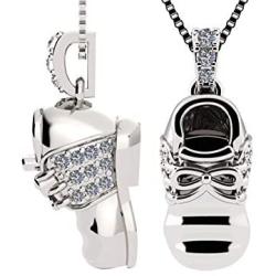 Birthstone Baby Shoe Necklace Pendant w/Swarovski Zirconia - Gold Plated Silver or Solid Gold