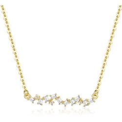 Blossom & Hue Dainty Cubic Zirconia Cluster Necklace | Pretty Baguette CZ Bar on Delicate Chain | Rhodium Plated Minimalist Jewelry | Gift for Her | Cz Bridal Party Gfit