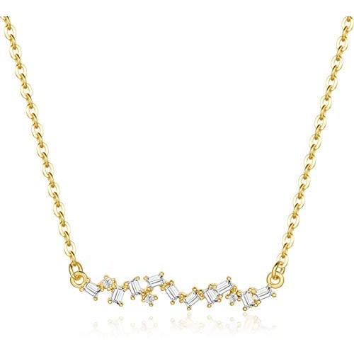 Blossom & Hue Dainty Cubic Zirconia Cluster Necklace | Pretty Baguette CZ Bar on Delicate Chain | Rhodium Plated Minimalist Jewelry | Gift for Her | Cz Bridal Party Gfit