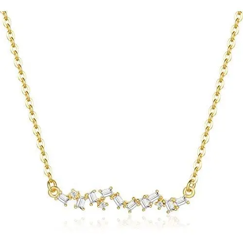 Blossom & Hue Dainty Cubic Zirconia Cluster Necklace | Pretty Baguette CZ Bar on Delicate Chain | Rhodium Plated Minimalist Jewelry | Gift for Her | Cz Bridal Party Gfit