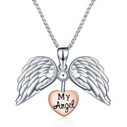 Sterling Silver Heart Angel Wings Locket My Angel Necklace Guardian Angel Jewelry Gifts for Women