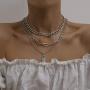Chargances Chunky Chain Collar Choker for Women and Girls Necklace for Women and Girls Diamond Lock Pendant Multi Layer Chain Necklace Ladies Party Jewelry(Silver)
