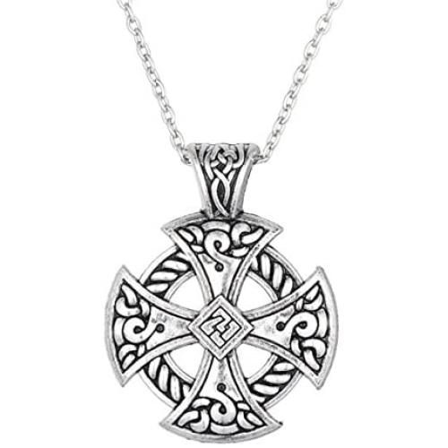 Ztuo Vintage Sun Cross Irish Celtic Knot Pattern Pendant Necklace for Women Men Jewelry
