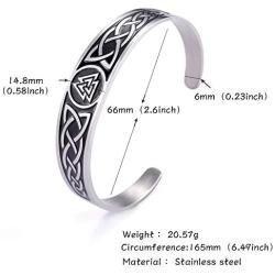VASSAGO Nordic Viking Odin Valknut Symbol Irish Trinity Celtic Knot Cuff Bracelet Stainless Steel Bangle Vintage Amulet Jewelry Gifts for Men Women Teens