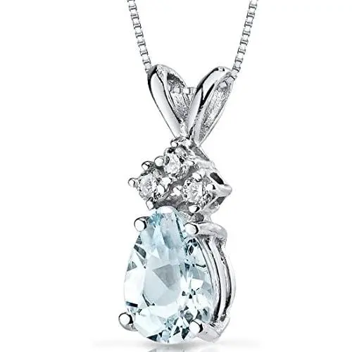 14 Karat White Gold Pear Shape 0.50 Carats Aquamarine Diamond Pendant 14 Karat White Gold Pear Shape 0.50 Carats Aquamarine Diamond Pendant