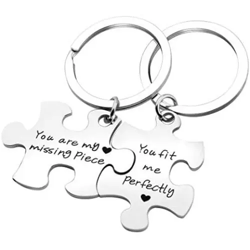 ENSIANTH Puzzle Jewelry Couple Gift You are My Missing Piece,You Fit Me Perfectly Necklace and Keyring Set of Two