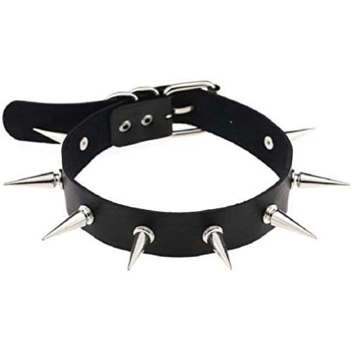 Punk Rock Gothic Black Rivet Leather Spiked Necklace Neckband Choker Adjustable