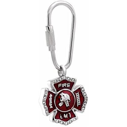 zeqingjw Cremation Keychain Jewelry for Ashes Firefighter Urn Keychain with Crystal Fire Keepsake Pendant for Men Women Memorial Ash Locket