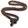COLORFUL BLING Classic Natural Wood Beads Cross Pendant Necklace for Men Women Religious Rosary Jewelry Handmade Prayer Accessories