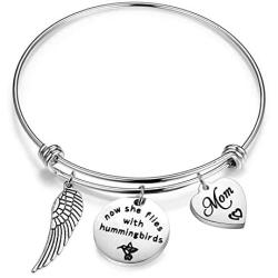 Gzrlyf Now She Flies with Hummingbirds Keychain Memorial Jewelry Remembrance Gifts