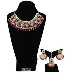 MUCH-MORE Indian Traditional Kundan Bridal Necklace Pearl & Colored Beads Bollywood Style Set for Women