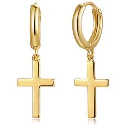 Fettero Gold Huggie Hoop Earrings Star Cross Lock Lightning Spike Evil Eye Fan Bead Dangle Drop Snake Sleeper 14K Gold Plated Dainty Minimalist Simple Boho Hypoallergenic Jewelry Gift for Women Men
