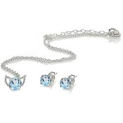 Sterling Silver Genuine, Created or Simulated Gemstone Round Solitaire Choker Necklace and Stud Earrings Set