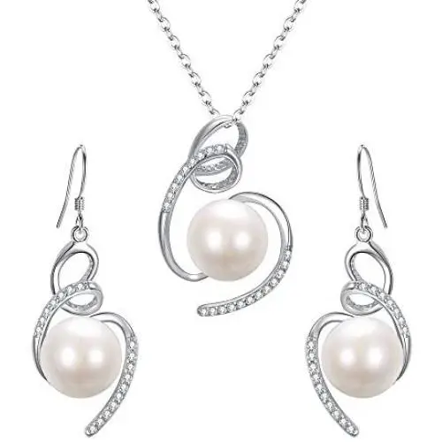 BriLove Women 925 Sterling Silver CZ AAA Freshwater Cultured Pearl Necklace Earrings Set BriLove Women 925 Sterling Silver CZ AAA Freshwater Cultured Pearl Necklace Earrings Set